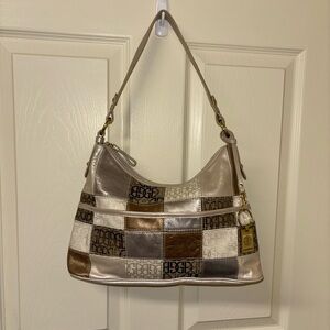 Metallic Patchwork Shoulder Bag in Taupe and Neutral Mix